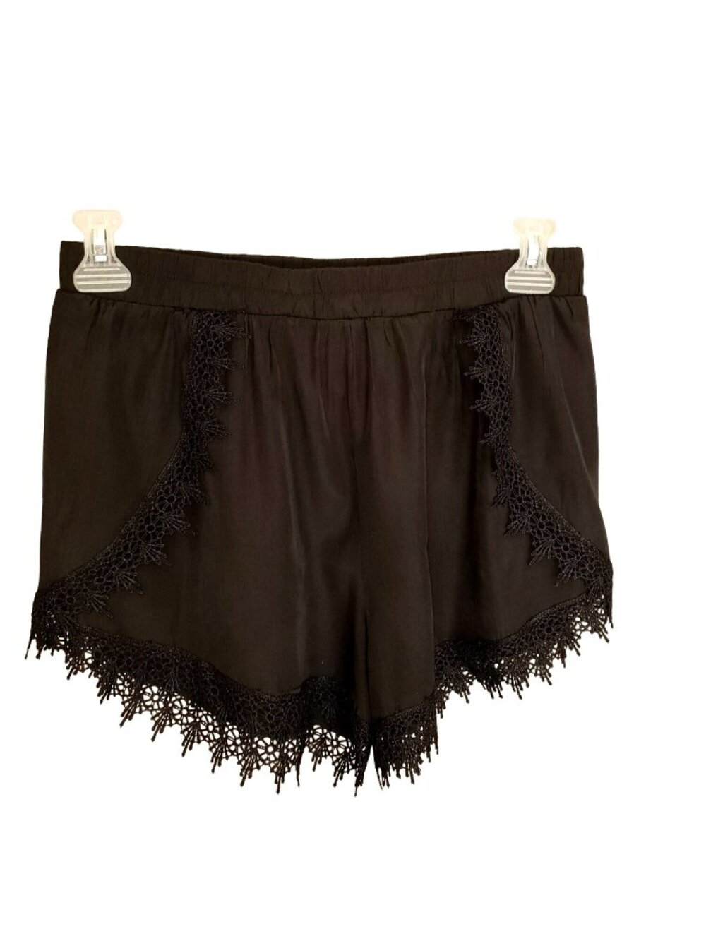 Womens L Black Lace Shorts High Waist Crochet Dressy Chic Beach Flowy Design - Picture 4 of 10